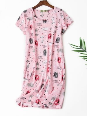 Casual Comfort Animal Fruit Crew Neck Short Sleeve Summer Nightgown - Image 3