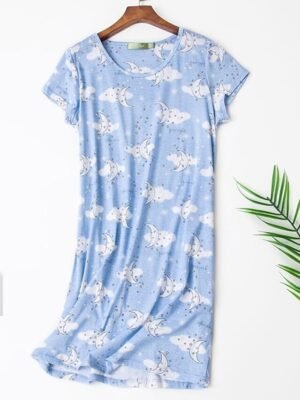 Casual Comfort Animal Fruit Crew Neck Short Sleeve Summer Nightgown - Image 4