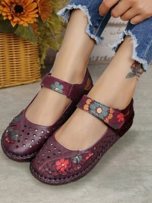 Casual Comfort Embroidered Floral Round Toe Flats - Image 11