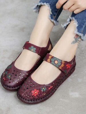 Casual Comfort Embroidered Floral Round Toe Flats - Image 12