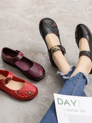 Casual Comfort Embroidered Floral Round Toe Flats - Image 15