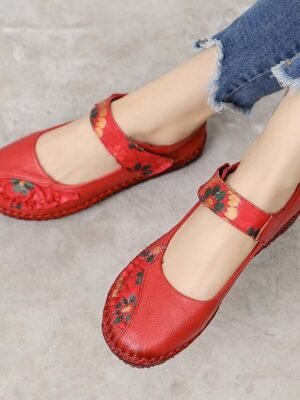 Casual Comfort Embroidered Floral Round Toe Flats - Image 3