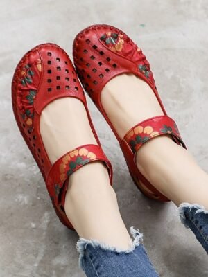 Casual Comfort Embroidered Floral Round Toe Flats - Image 6