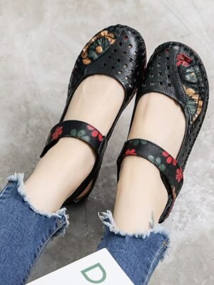 Casual Comfort Embroidered Floral Round Toe Flats - Image 8
