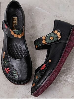 Casual Comfort Embroidered Floral Round Toe Flats - Image 9