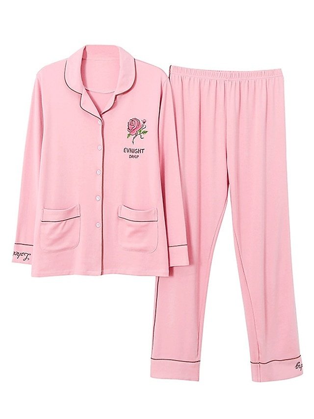 Casual Comfort Floral Lapel Long Sleeve Pajama Set - Image 1