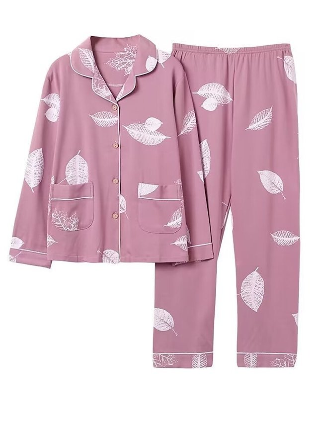Casual Comfort Floral Lapel Long Sleeve Pajama Set - Image 2