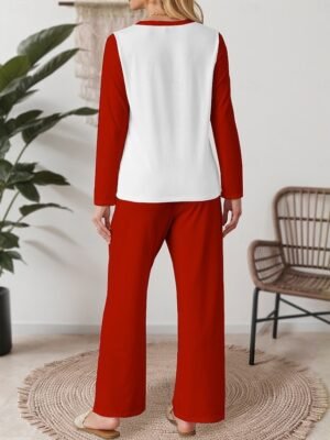 Casual Comfort Heart Crew Neck Long Sleeve Pajama Set - Image 2