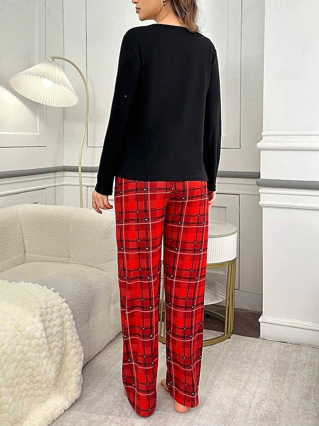 Casual Comfort Heart Crew Neck Long Sleeve Pajama Set - Image 2