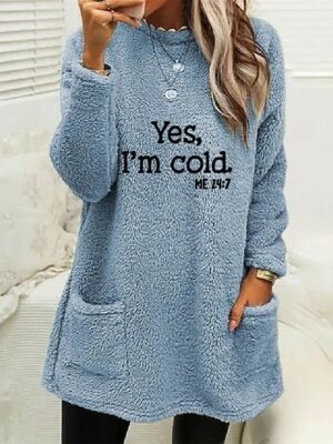 Casual Comfort Letter Crew Neck Long Sleeve Polar Fleece Pullover - Image 1