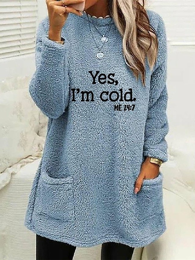 Casual Comfort Letter Crew Neck Long Sleeve Polar Fleece Pullover - Image 1