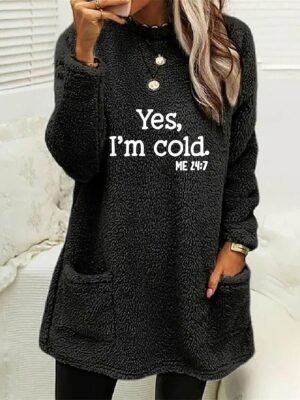 Casual Comfort Letter Crew Neck Long Sleeve Polar Fleece Pullover - Image 2