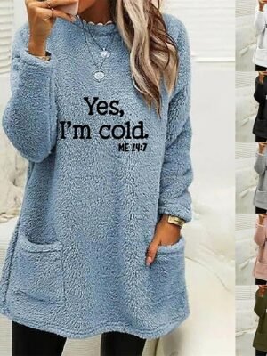 Casual Comfort Letter Crew Neck Long Sleeve Polar Fleece Pullover - Image 7