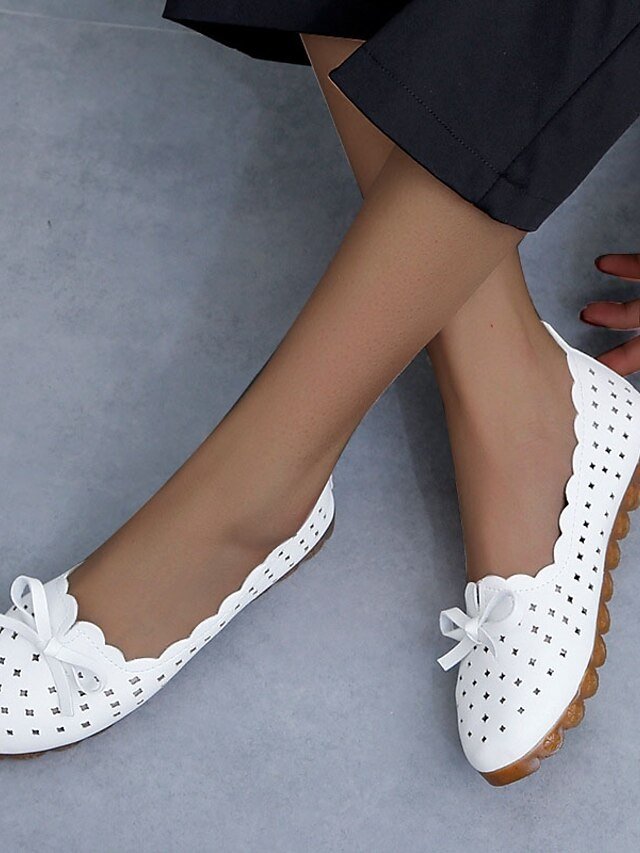 Casual Comfort Perforated Bow Detail Foldable Flats - Image 2