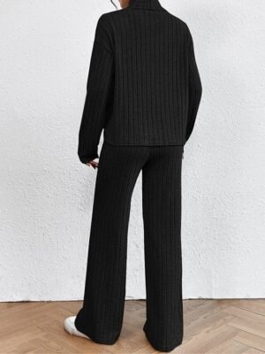 Casual Comfort Pure Colour High Neck Long Sleeve Loungewear Set - Image 19