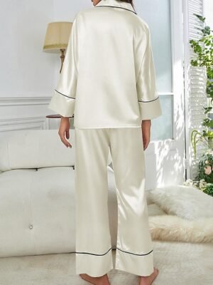 Casual Comfort Pure Colour Lapel Long Sleeve Pajama Set - Image 14
