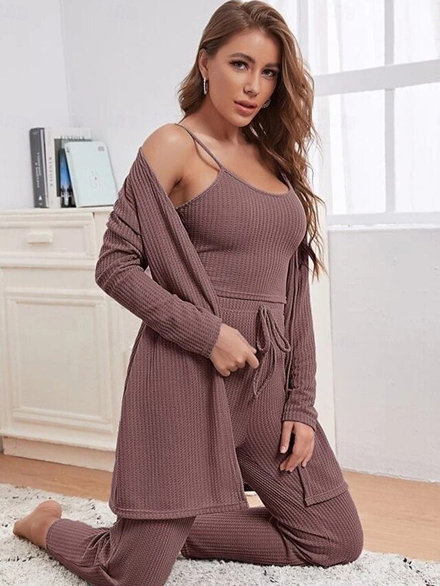 Casual Comfort Pure Colour Strap Top Pant Loungewear Set - Image 2