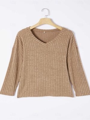 Casual Comfort Pure Colour V Wire Long Sleeve Knit Loungewear Set - Image 12