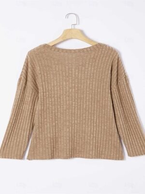 Casual Comfort Pure Colour V Wire Long Sleeve Knit Loungewear Set - Image 13