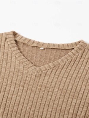 Casual Comfort Pure Colour V Wire Long Sleeve Knit Loungewear Set - Image 16