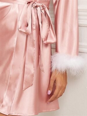 Casual Comfort Pure Colour V Wire Long Sleeve Robe - Image 4