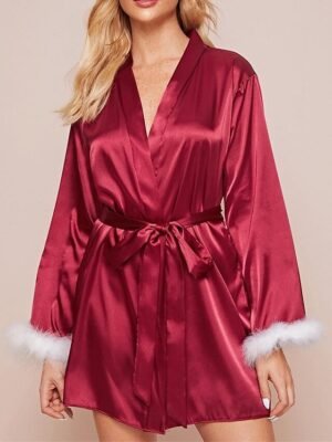 Casual Comfort Pure Colour V Wire Long Sleeve Robe - Image 8