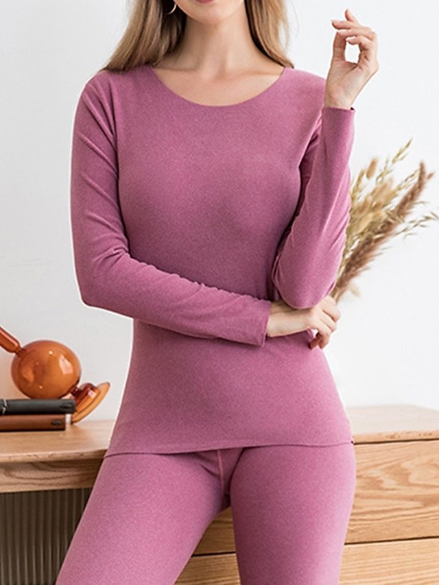 Casual Comfort Pure Crew Neck Long Sleeve Pant Set - Image 1