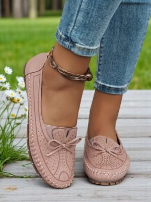 Casual Comfort Rhinestone Bow Moccasin Loafers - Image 1