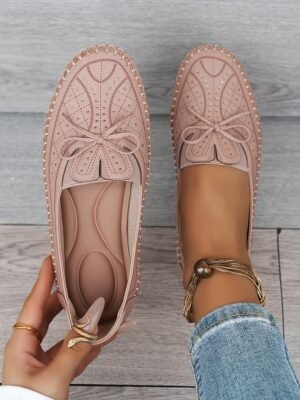 Casual Comfort Rhinestone Bow Moccasin Loafers - Image 2