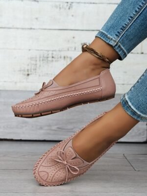 Casual Comfort Rhinestone Bow Moccasin Loafers - Image 3