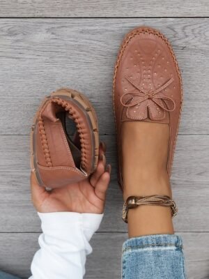 Casual Comfort Rhinestone Bow Moccasin Loafers - Image 5