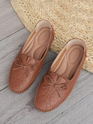 Casual Comfort Rhinestone Bow Moccasin Loafers - Image 8