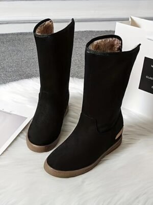 Casual Comfort Solid Colour Ankle Buckle Flat Heel Round Toe Faux Suede Loafer Boots - Image 10