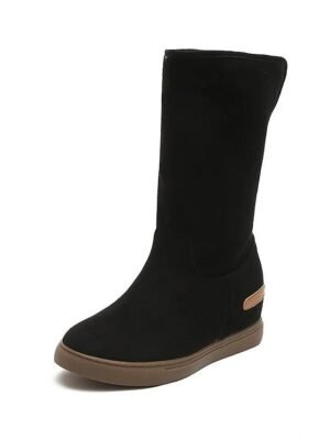 Casual Comfort Solid Colour Ankle Buckle Flat Heel Round Toe Faux Suede Loafer Boots - Image 12