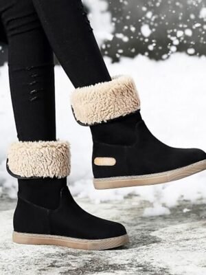 Casual Comfort Solid Colour Ankle Buckle Flat Heel Round Toe Faux Suede Loafer Boots - Image 4