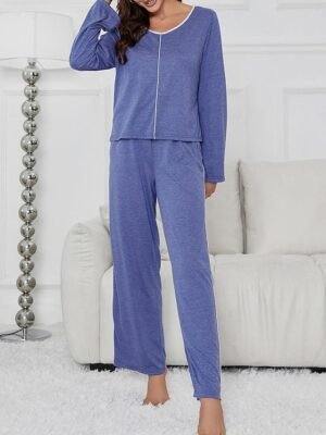 Casual Comfort Warm V Neck Long Sleeve Home Pajama Set - Image 6