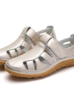 Casual Comfortable Black Closed-Toe Faux Leather Velcro Sandals - Image 10