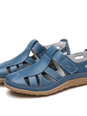 Casual Comfortable Black Closed-Toe Faux Leather Velcro Sandals - Image 11