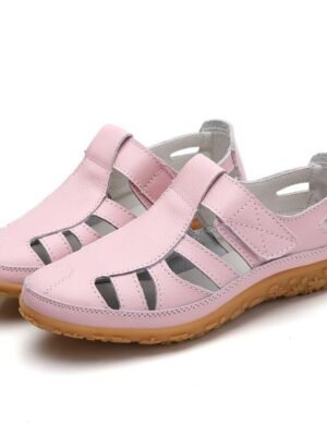 Casual Comfortable Black Closed-Toe Faux Leather Velcro Sandals - Image 12