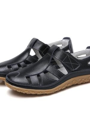 Casual Comfortable Black Closed-Toe Faux Leather Velcro Sandals - Image 6
