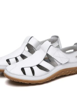 Casual Comfortable Black Closed-Toe Faux Leather Velcro Sandals - Image 7