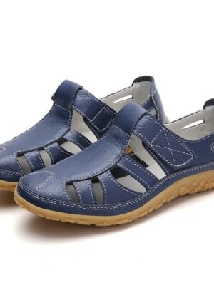 Casual Comfortable Black Closed-Toe Faux Leather Velcro Sandals - Image 8