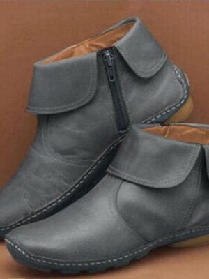 Casual Comfortable Burgundy Faux Leather Ankle Boots - Image 2
