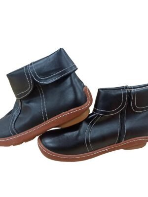 Casual Comfortable Burgundy Faux Leather Ankle Boots - Image 5