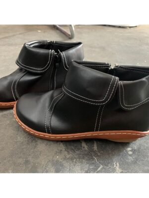 Casual Comfortable Burgundy Faux Leather Ankle Boots - Image 7