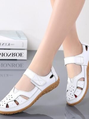 Casual Comfortable Cut-Out Velcro Strap Faux Leather Sandals - Image 1