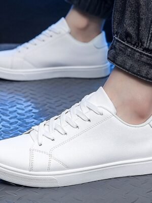 Casual Comfortable Faux Leather Lace-up Sneakers - Image 3