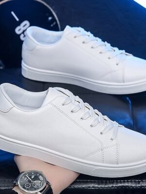 Casual Comfortable Faux Leather Lace-up Sneakers - Image 6