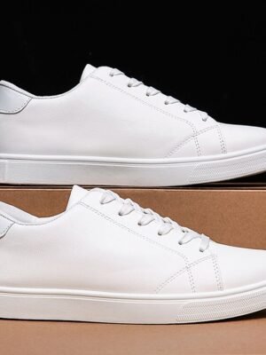 Casual Comfortable Faux Leather Lace-up Sneakers - Image 7