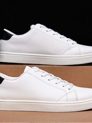 Casual Comfortable Faux Leather Lace-up Sneakers - Image 8